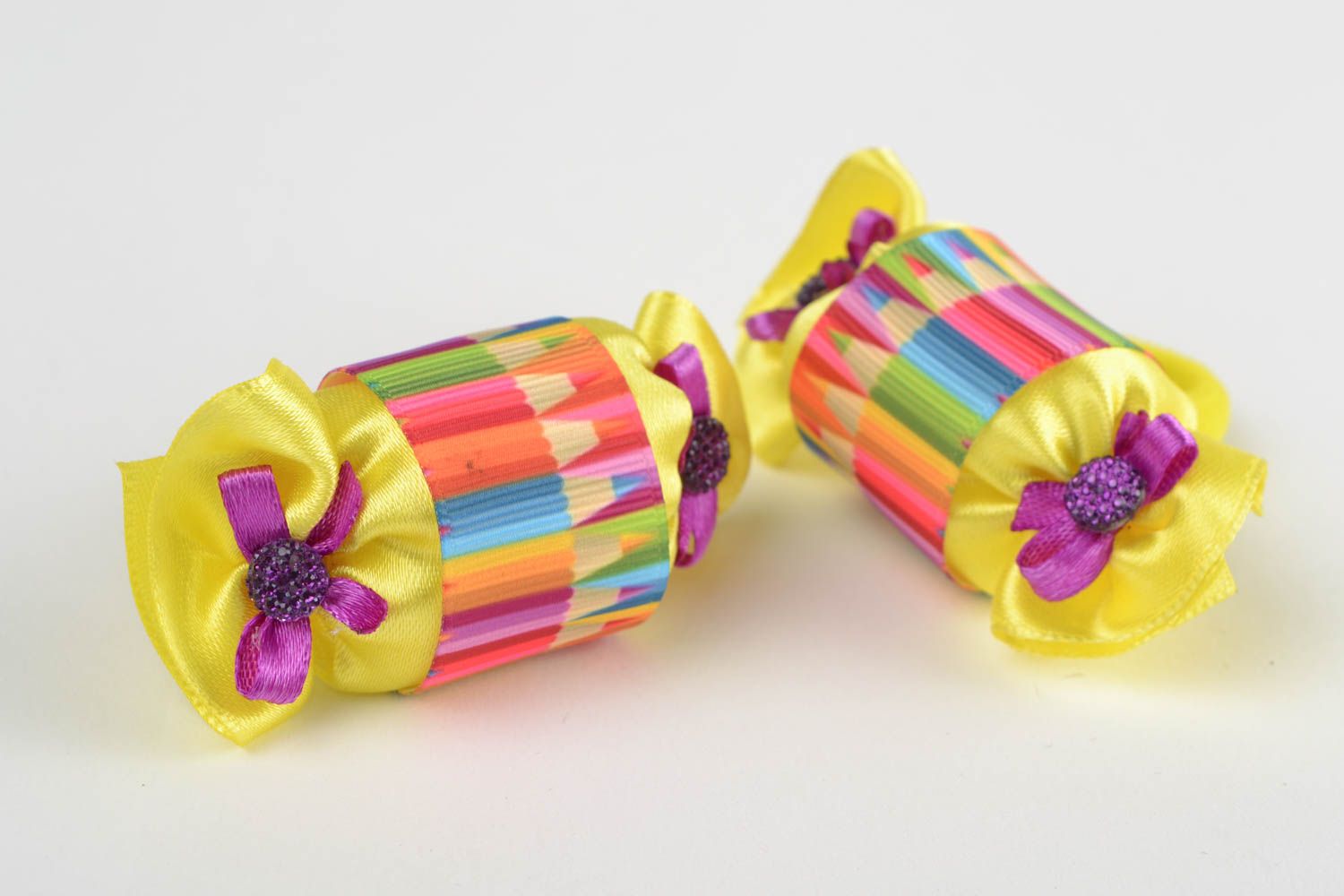 Детские резинки для волос конфетки набор из двух штук разноцветные хэнд мейд  фото 5