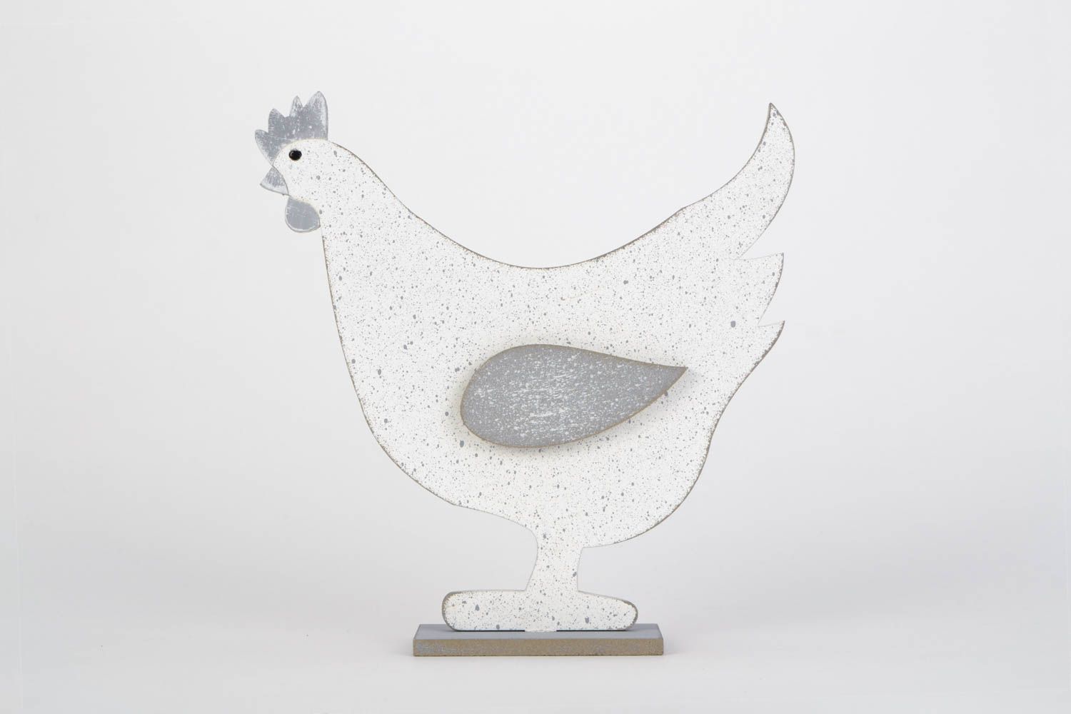 Originelle Huhn Figurine aus Blattholz handmade in Weiß und in Grau bemalte für Interieur Dekor  foto 1