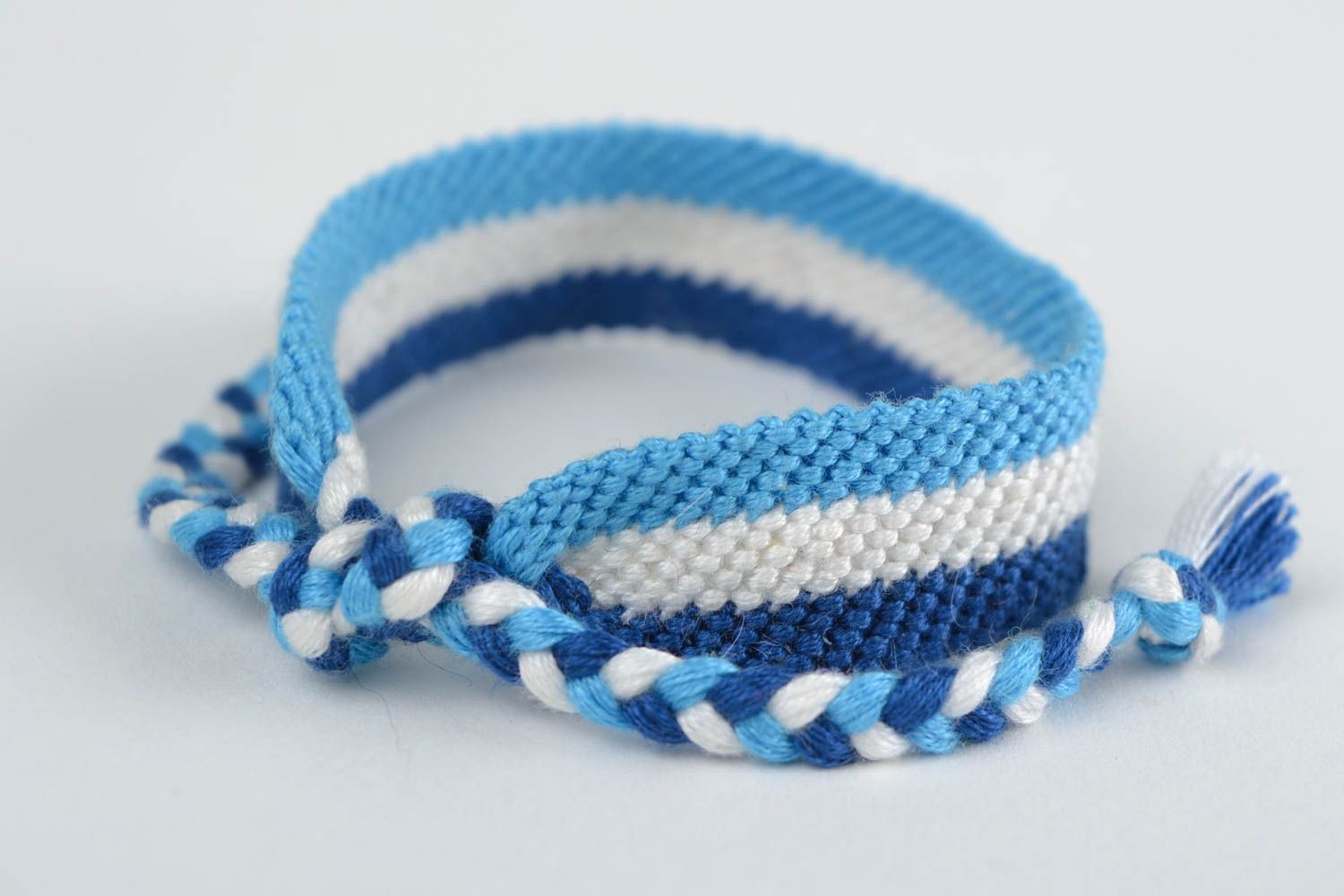 Handmade three color friendship bracelet made of floss threads stylish accessory photo 4