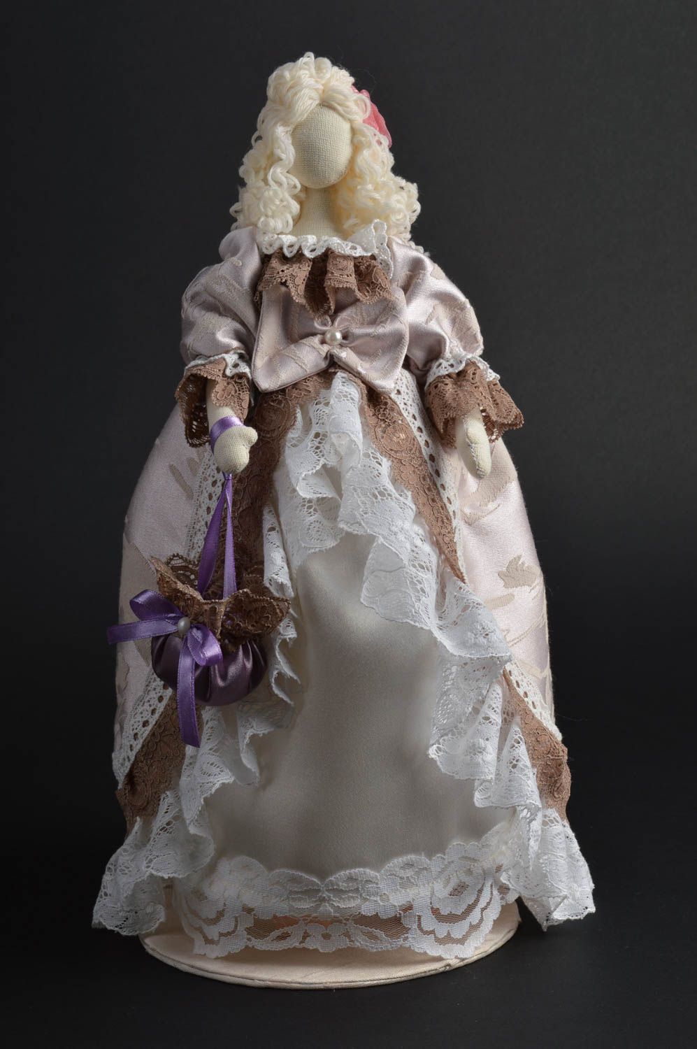 Handmade collectible designer interior fabric soft doll in luxurious dress photo 1
