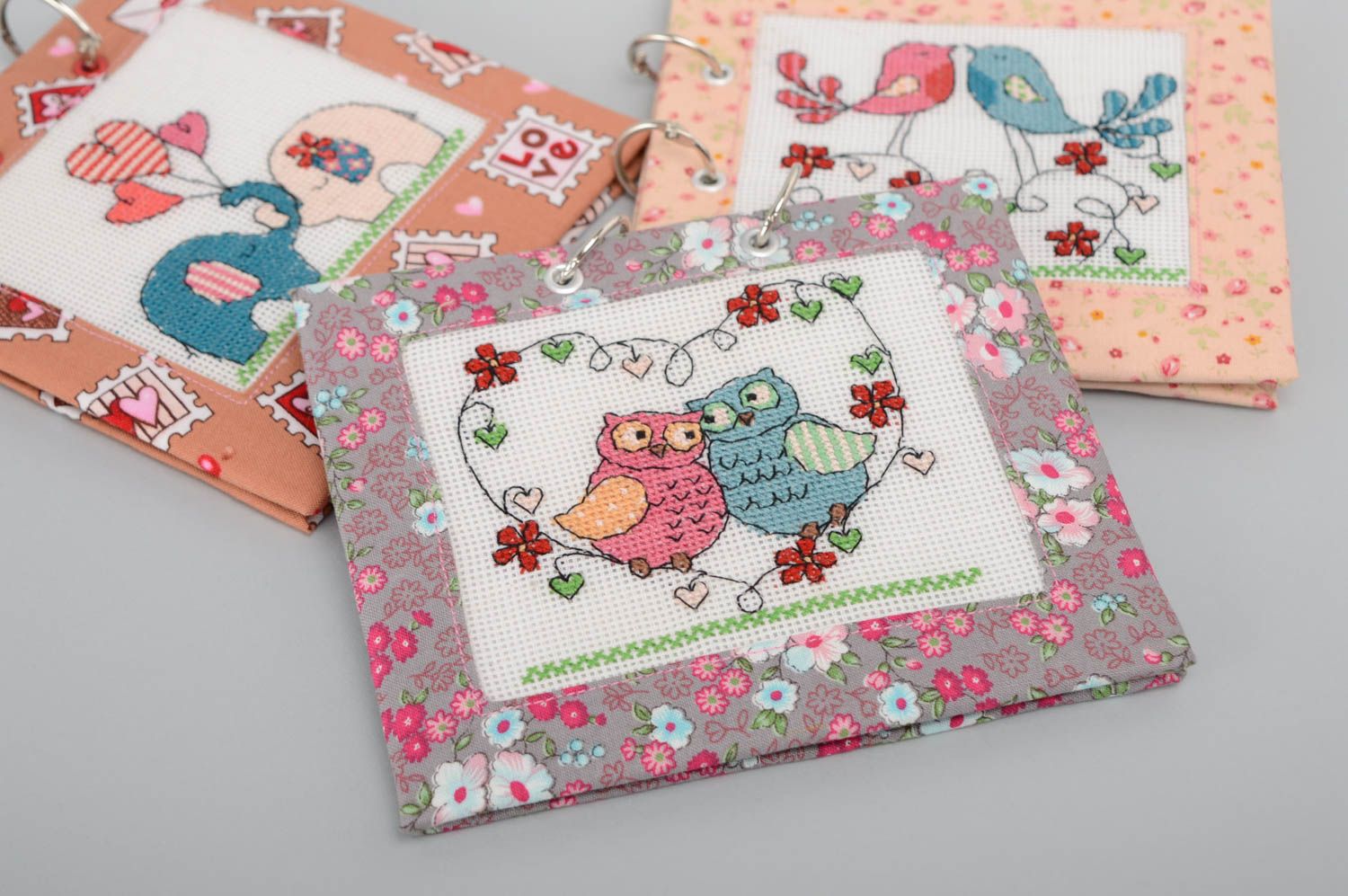 Notebook cover with cross stitch embroidery Owls photo 5
