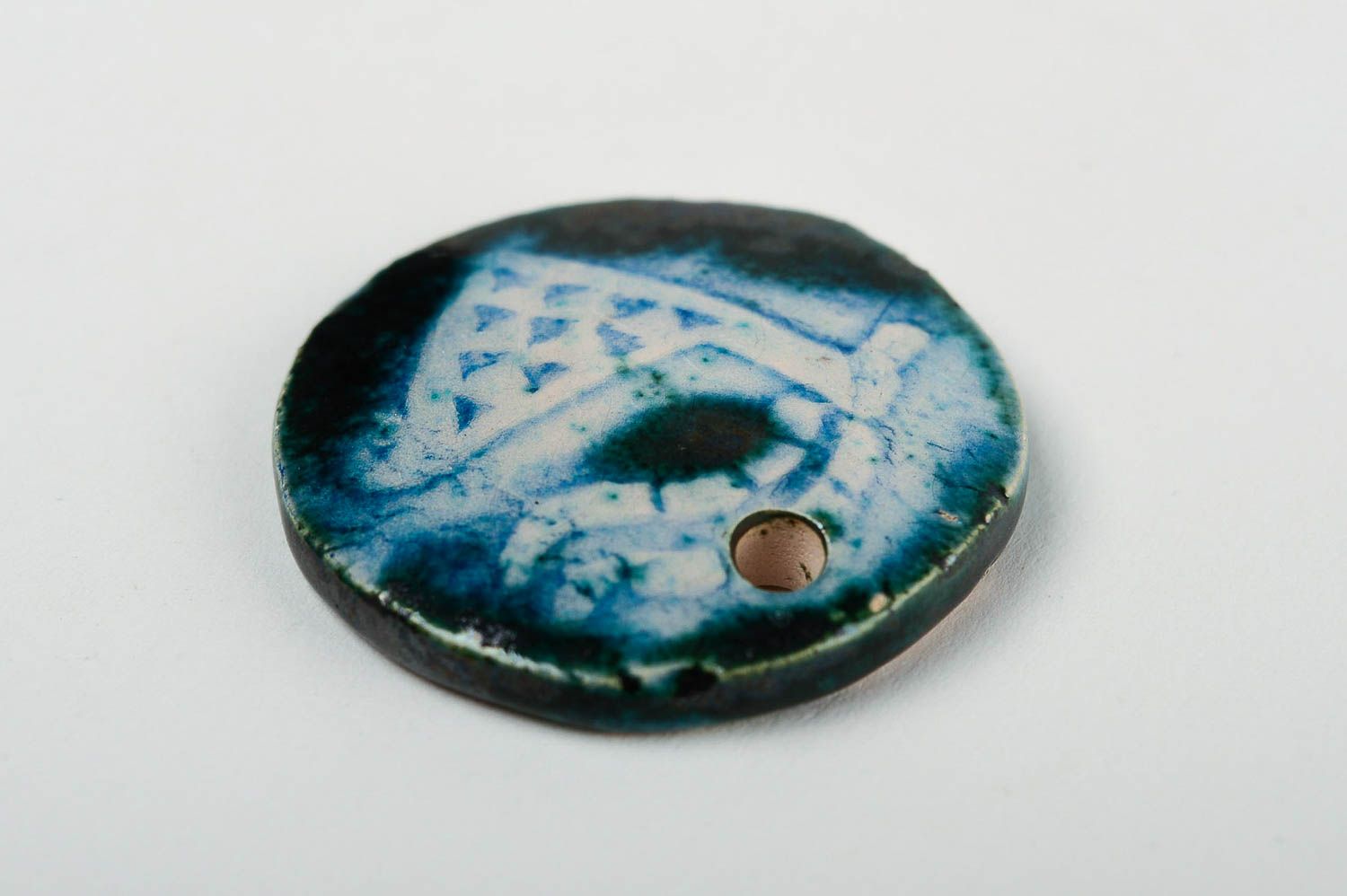 Pendentif céramique Bijou fait main rond bleu Capricorne Cadeau pour femme photo 3