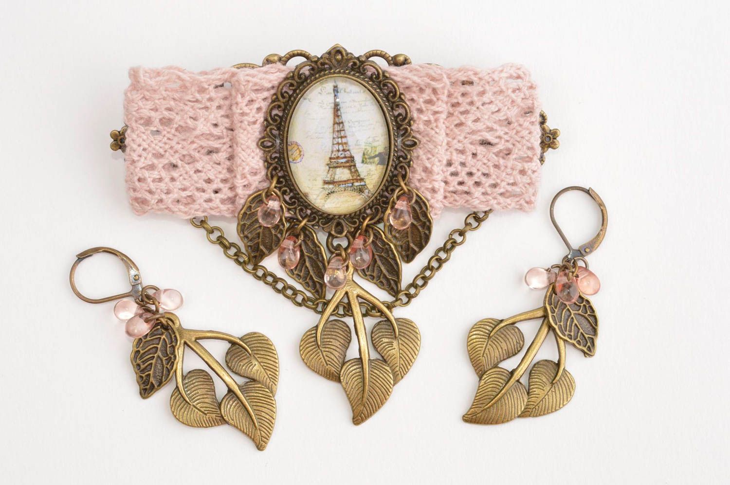 Handmade metal brooch vintage jewelry metalcharm  earrings brooch with print photo 2