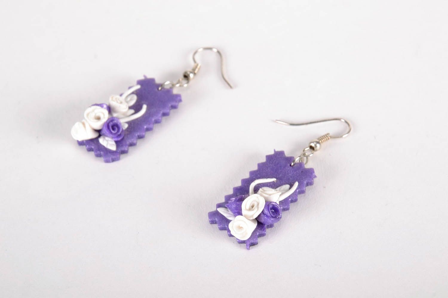Purple earrings made of polymer clay photo 4