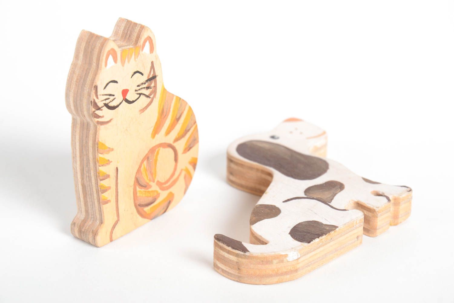 Handmade Holz Figuren Wohn Accessoire Dekoration Figuren bemalt Katze und Hund foto 5