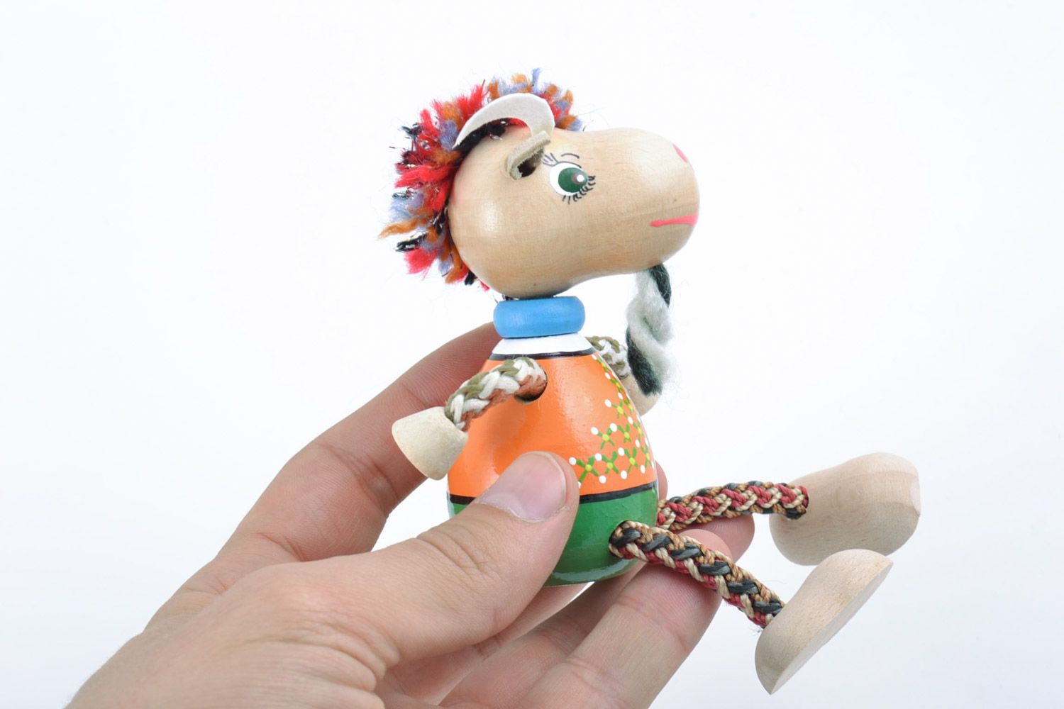 Funny bright wooden eco toy goat painted with eco dyes handmade for children photo 2