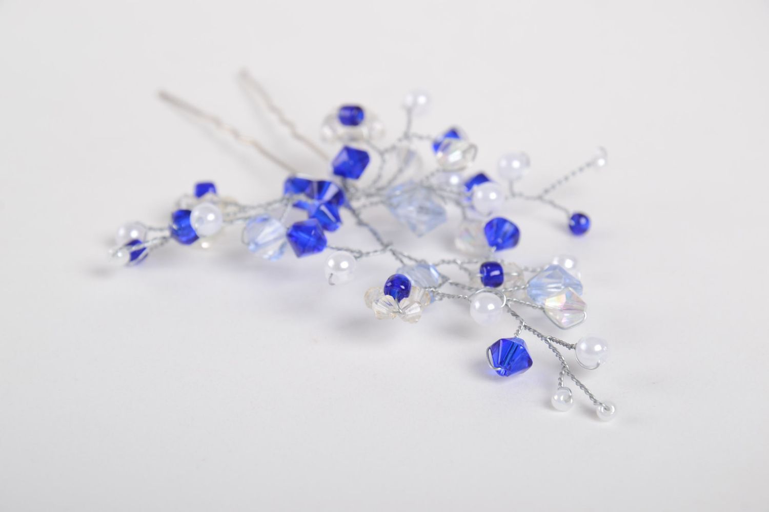 Blau weiße Haarnadel mit Perlen handgemachter Schmuck Haar Accessoire zart foto 4
