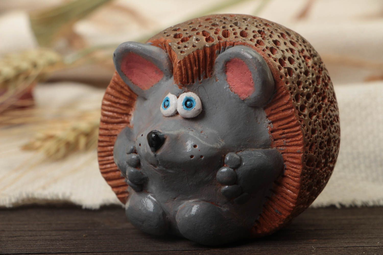 Designer painted clay figurine hedgehog handmade beautiful home decor ideas photo 1