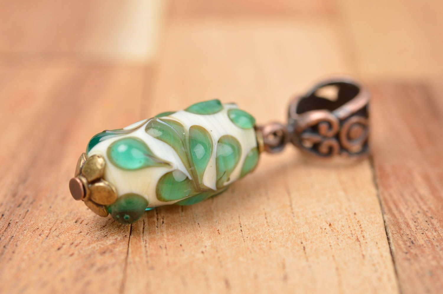 Handmade pendant women necklace glass pendant lampwork pendant leaves dew photo 2