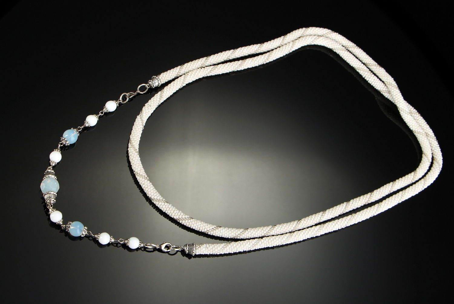 Lariat, necklace with agate and opal photo 3