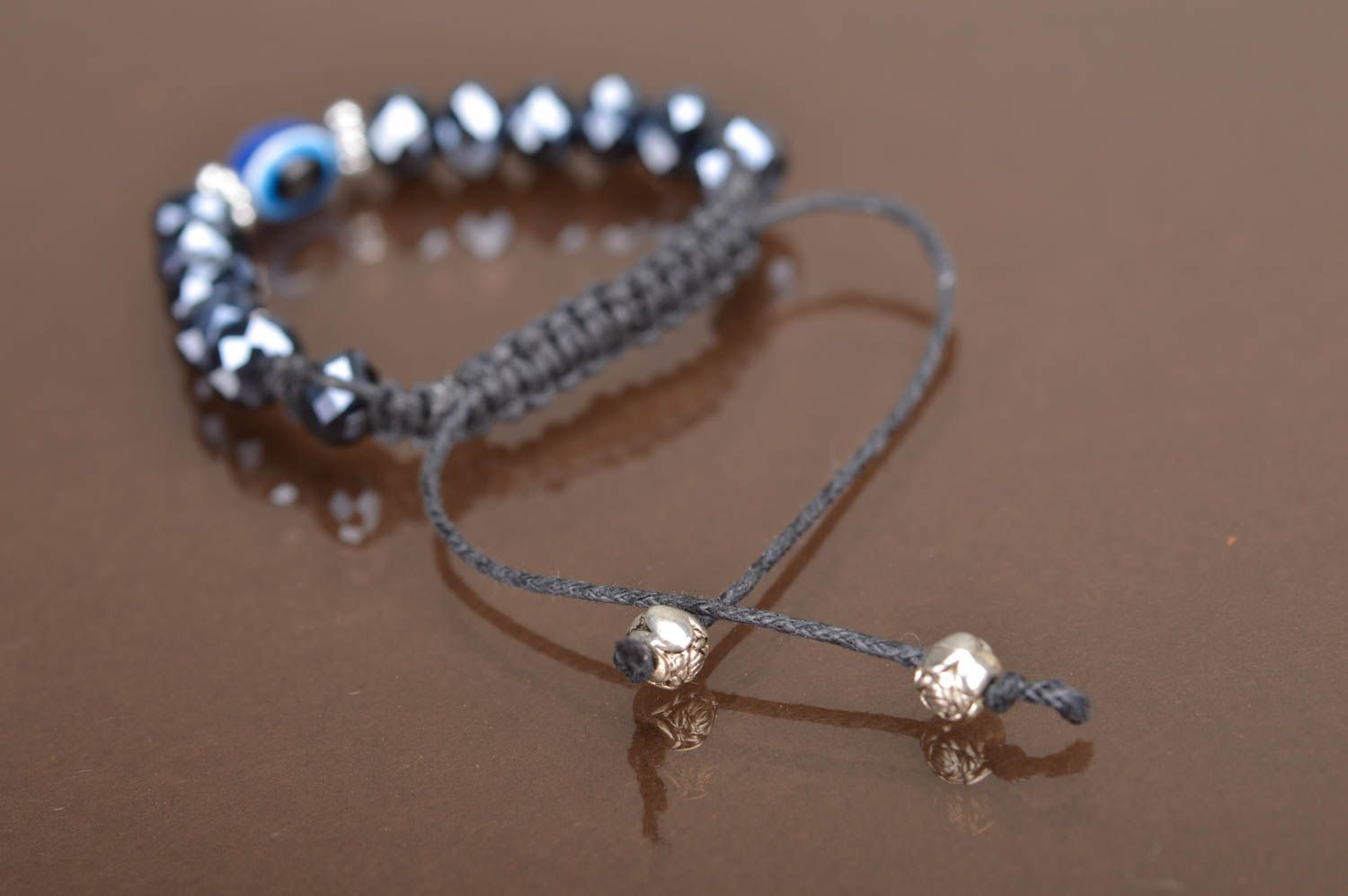 Handmade cute woven thin bracelet made of crystal beads for stylish women photo 5
