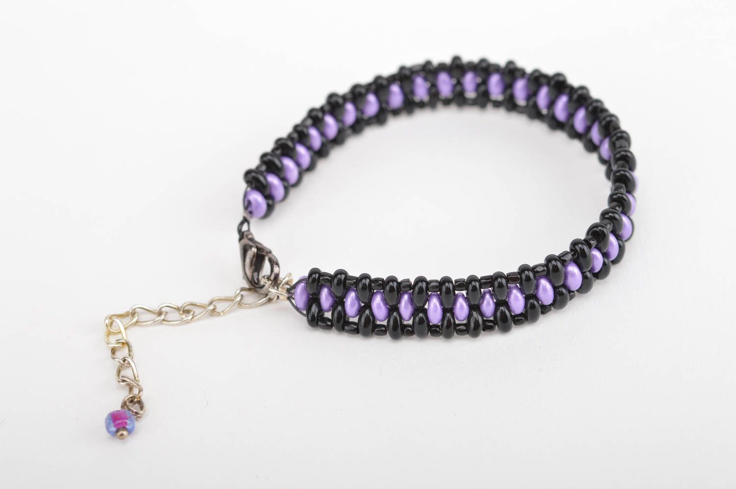 Schwarz lila Designer Armband aus Glasperlen und Rocailles handmade für Damen foto 5