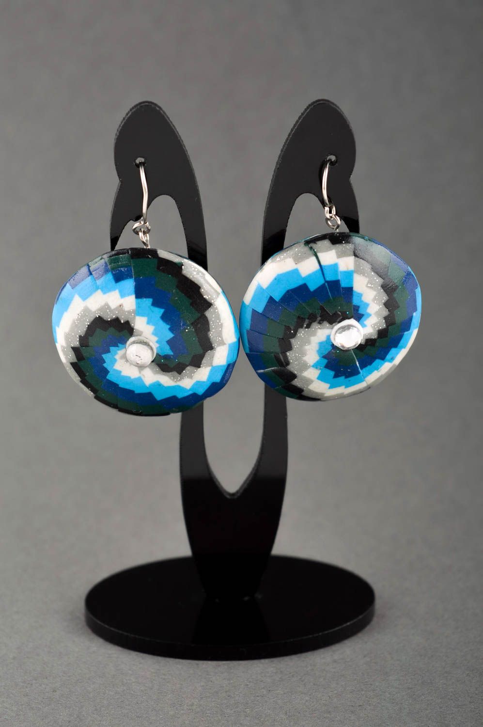 Handmade rund blaue Modeschmuck Ohrringe Polymer Schmuck Accessoire für Frauen foto 1