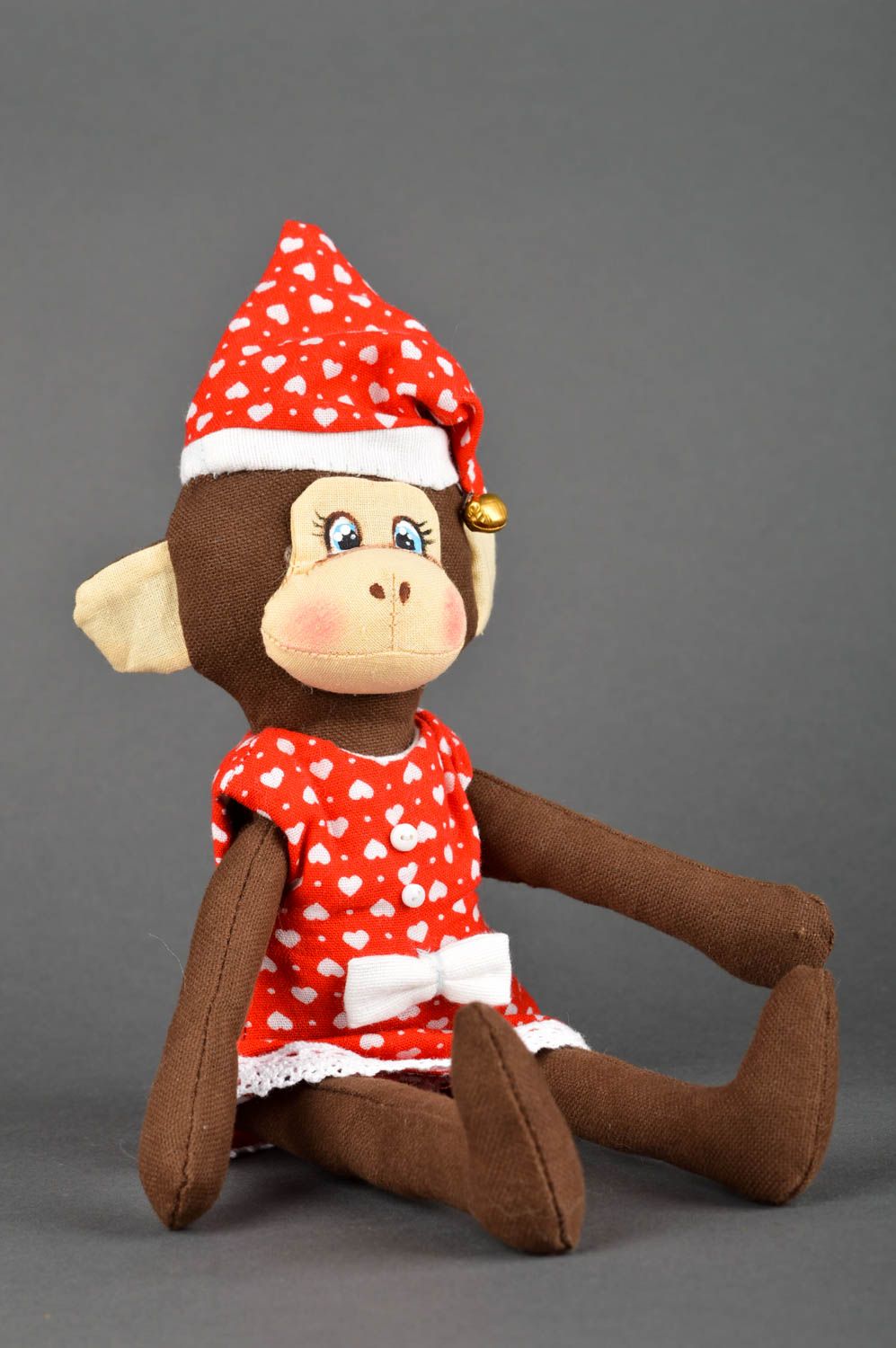 Muñeca artesanal juguete para niño decoración de casa Mono con gorro y vestido  foto 5