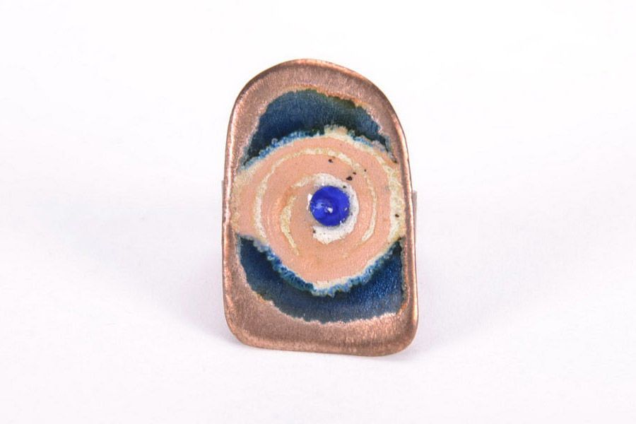 Copper ring with painting using hot enamel photo 3