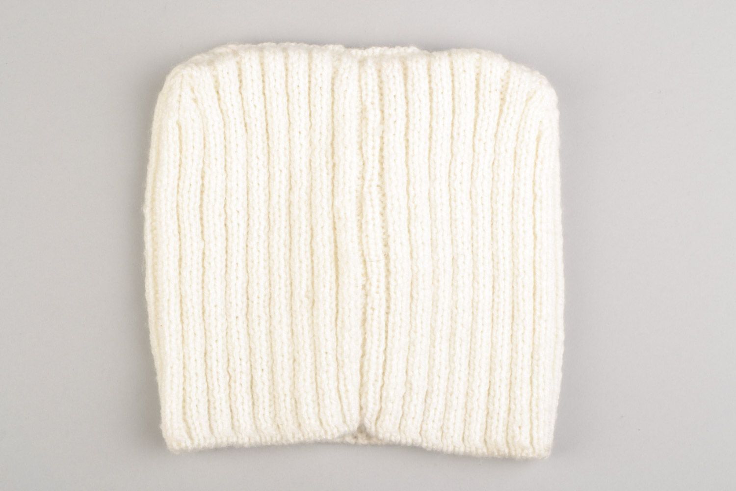 White knitted handmade hat made of acrylic threads with spider for children and adults photo 4