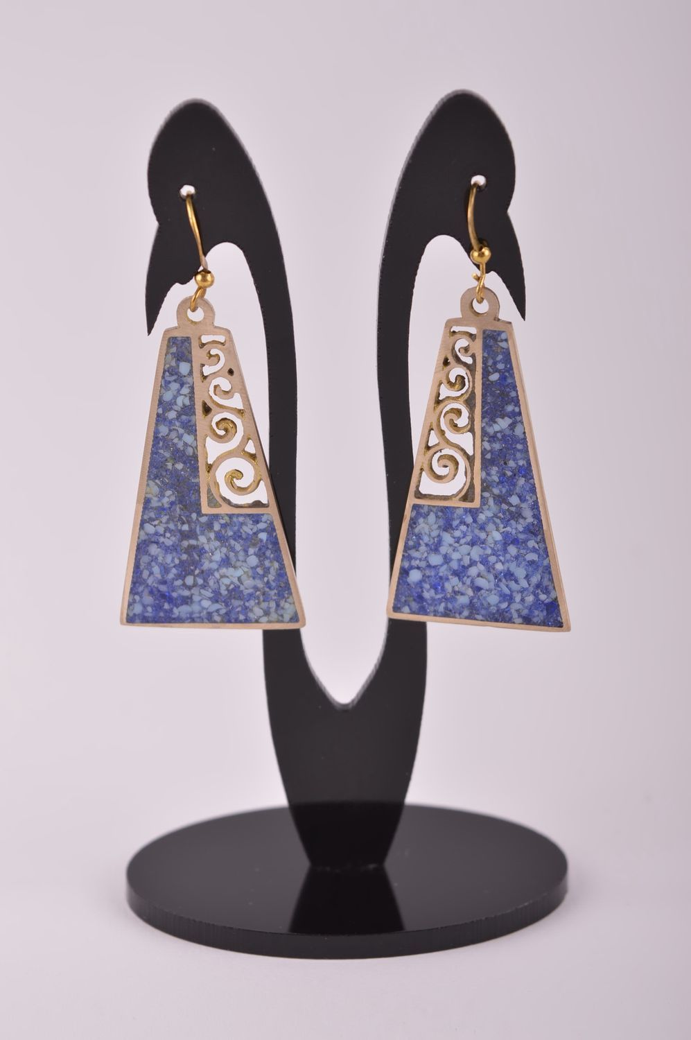Handmade brass earrings metal earrings with beads gemstone earrings for girls photo 2