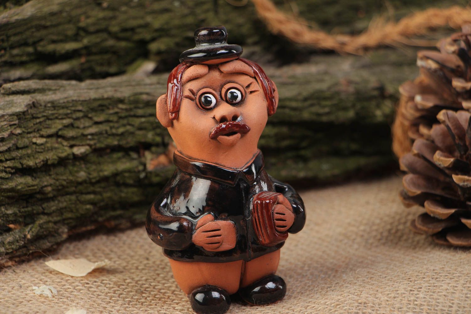 Handmade funny ceramic statuette painted with acrylics Capitalist photo 1
