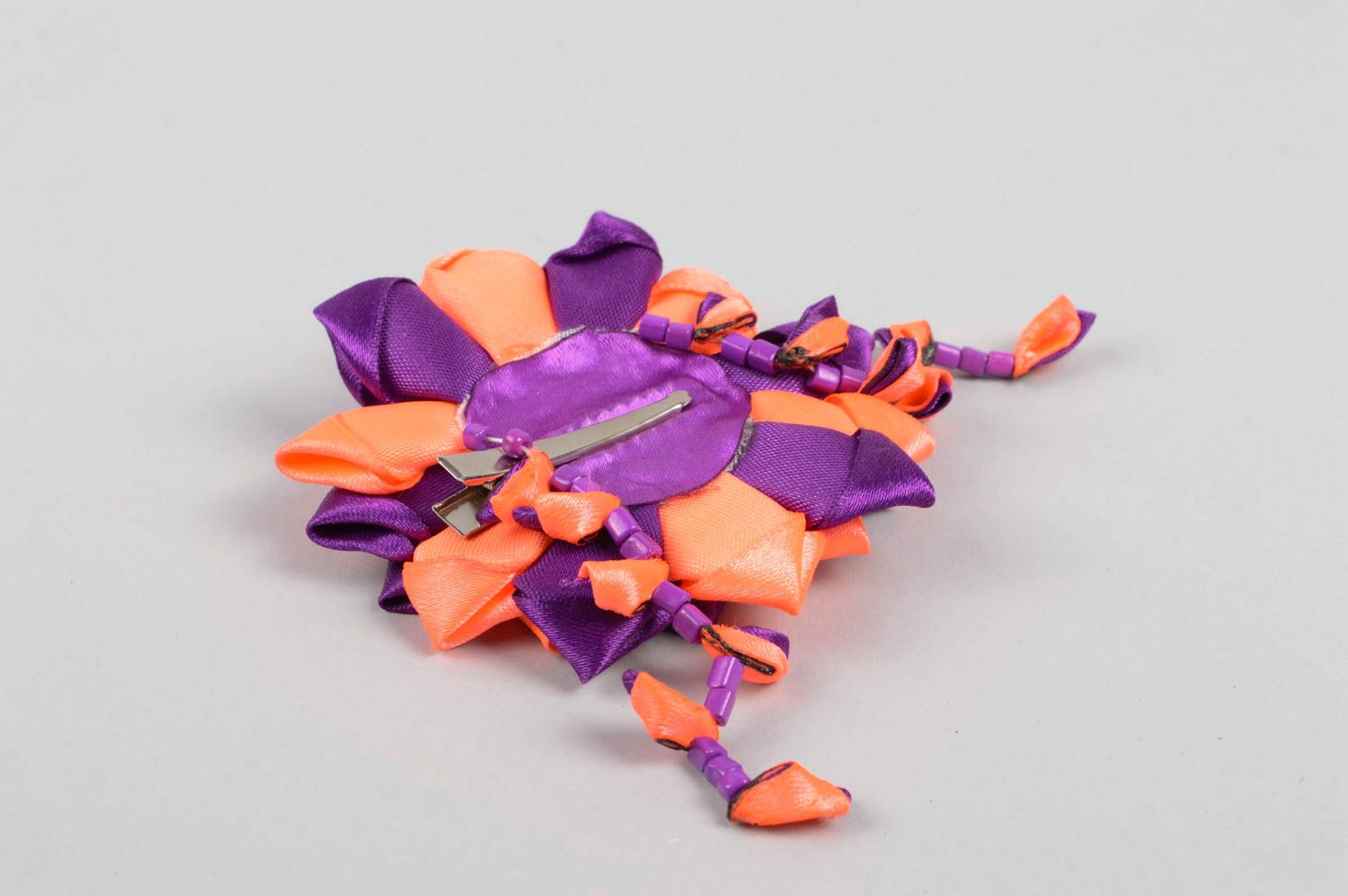 Violett orange Blume Haarspange handgemachter Schmuck Accessoire für Mädchen  foto 4