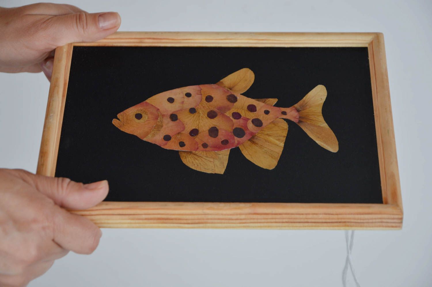 Handmade cute picture made of natural materials fish wall decor for home photo 3