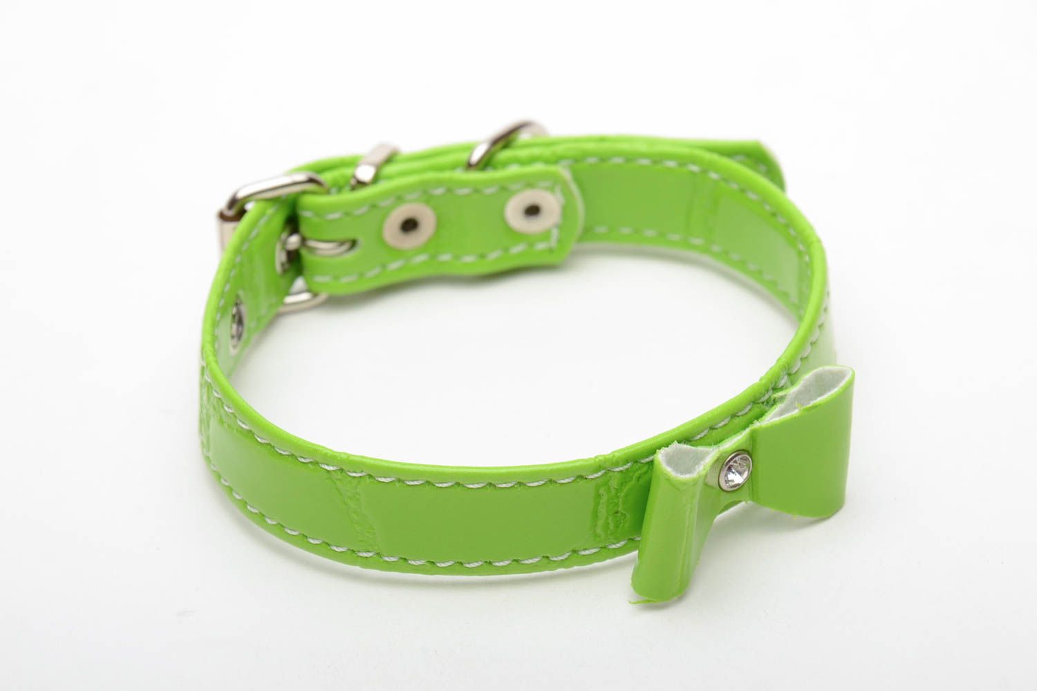 Green leather dog collar photo 4