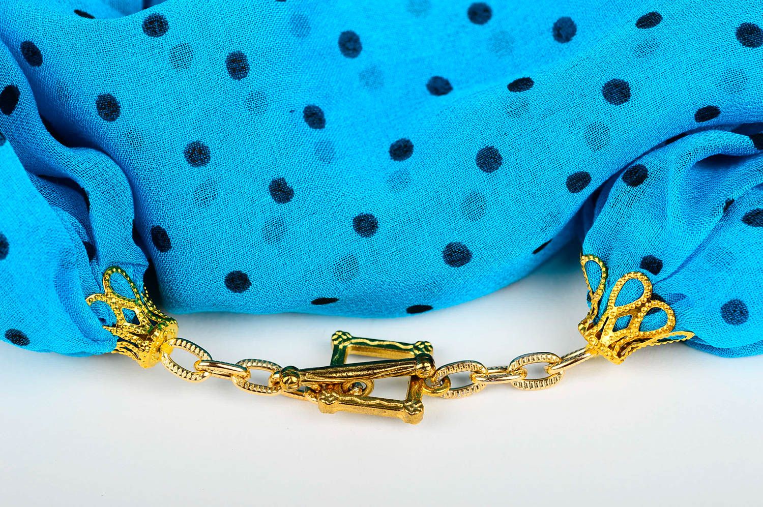 Handmade Damen Halstuch Accessoire für Damen blau gepunktet Damen Schal foto 3
