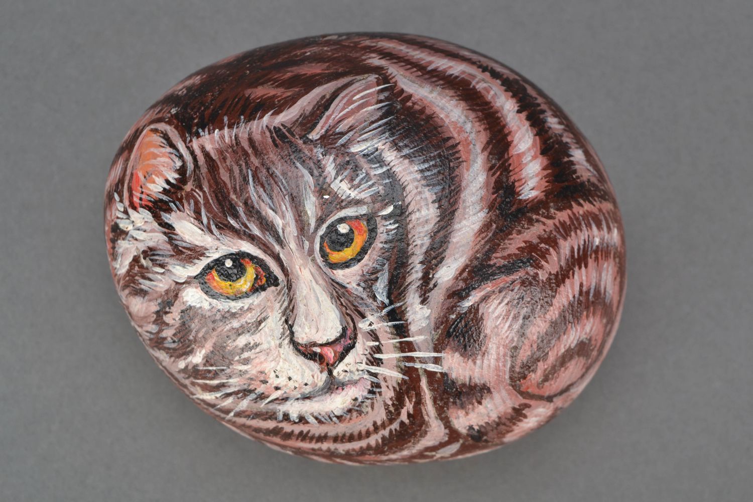 Painted sea stone for decor Cat photo 1