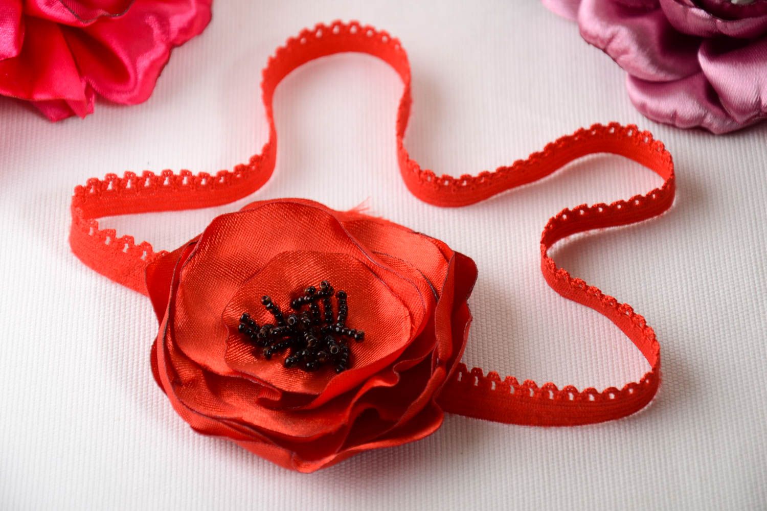 Handgefertigt Haarband Blumen Accessoire für Haare Haarschmuck Blüte in Rot foto 1