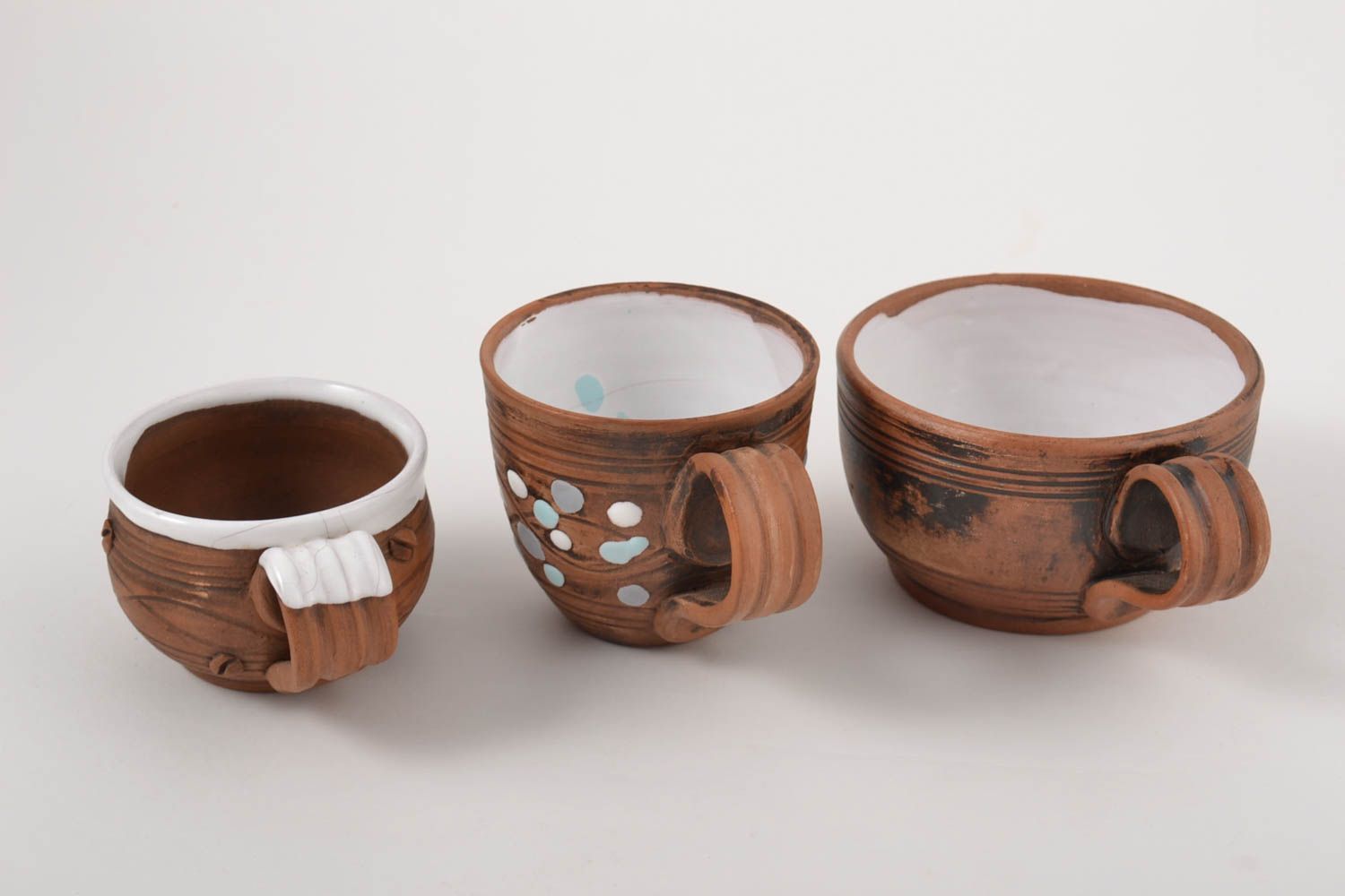 Set of 3 three handmade ceramic coffee cups of 3 oz, 5 oz, and 8 oz, 1,19 lb photo 3