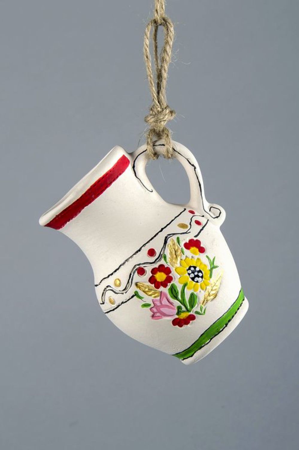 Decorative clay jug on the rope for home décor 0,4 lb photo 4