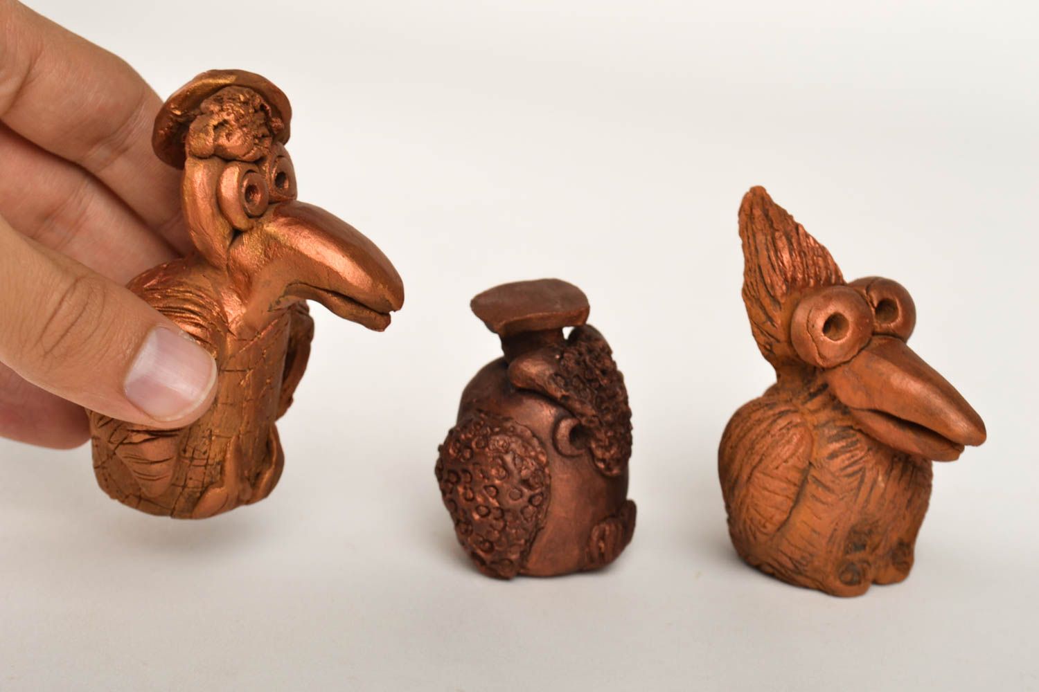 Deko Set handmade Vögel aus Keramik Dekoideen Wohnzimmer Kinder Geschenk 3 Stück foto 5