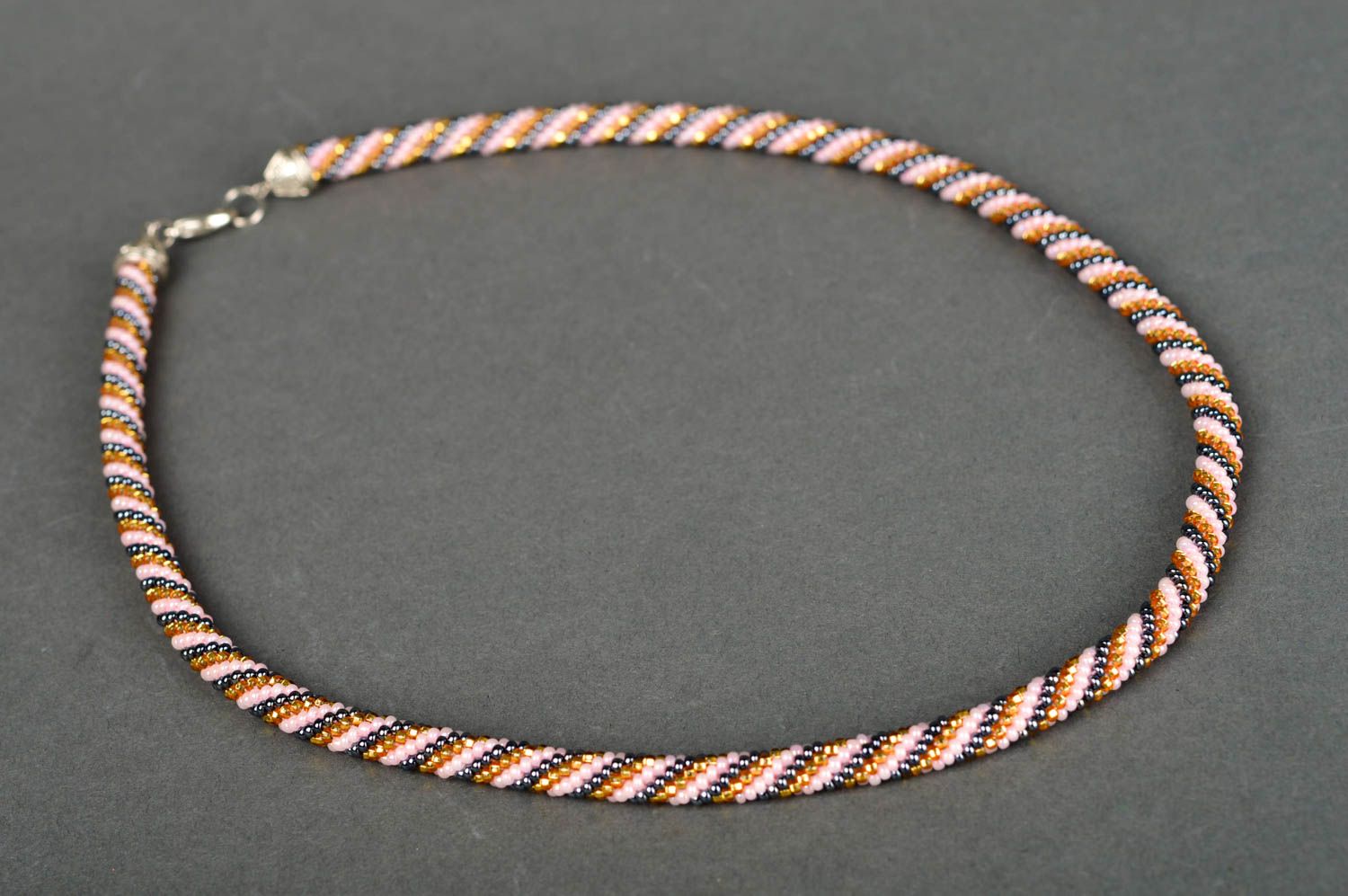 Handmade beaded cord necklace unusual beaded necklace stylish accessory photo 2