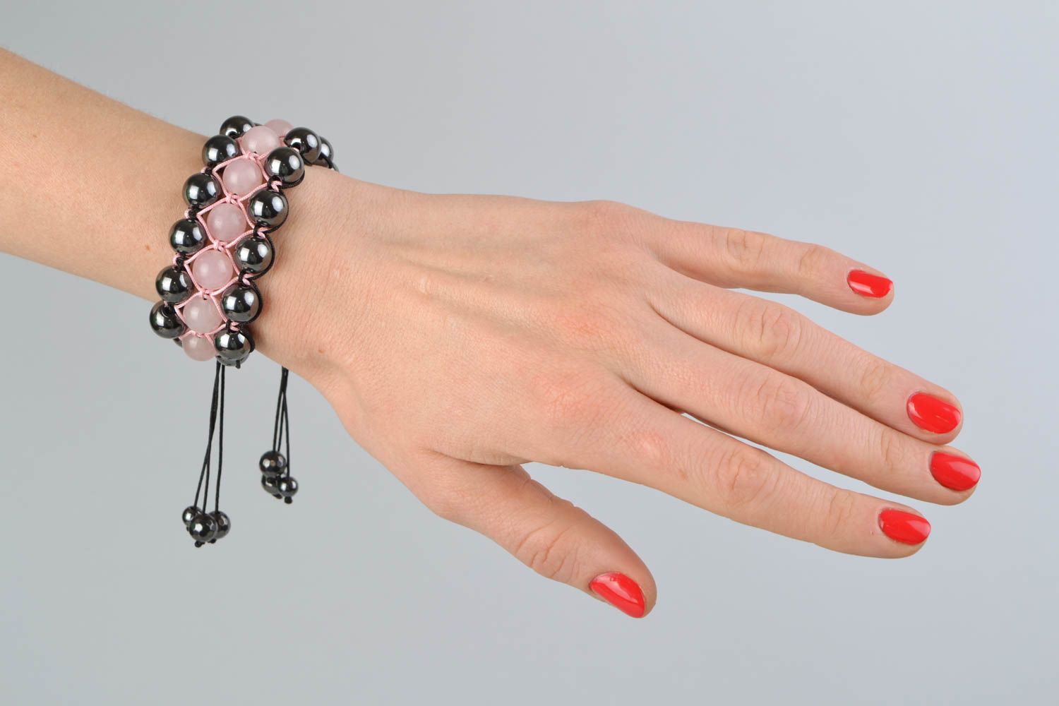 Bracelet en quartz rose et hématite fait main original pour femme Crépuscule photo 2