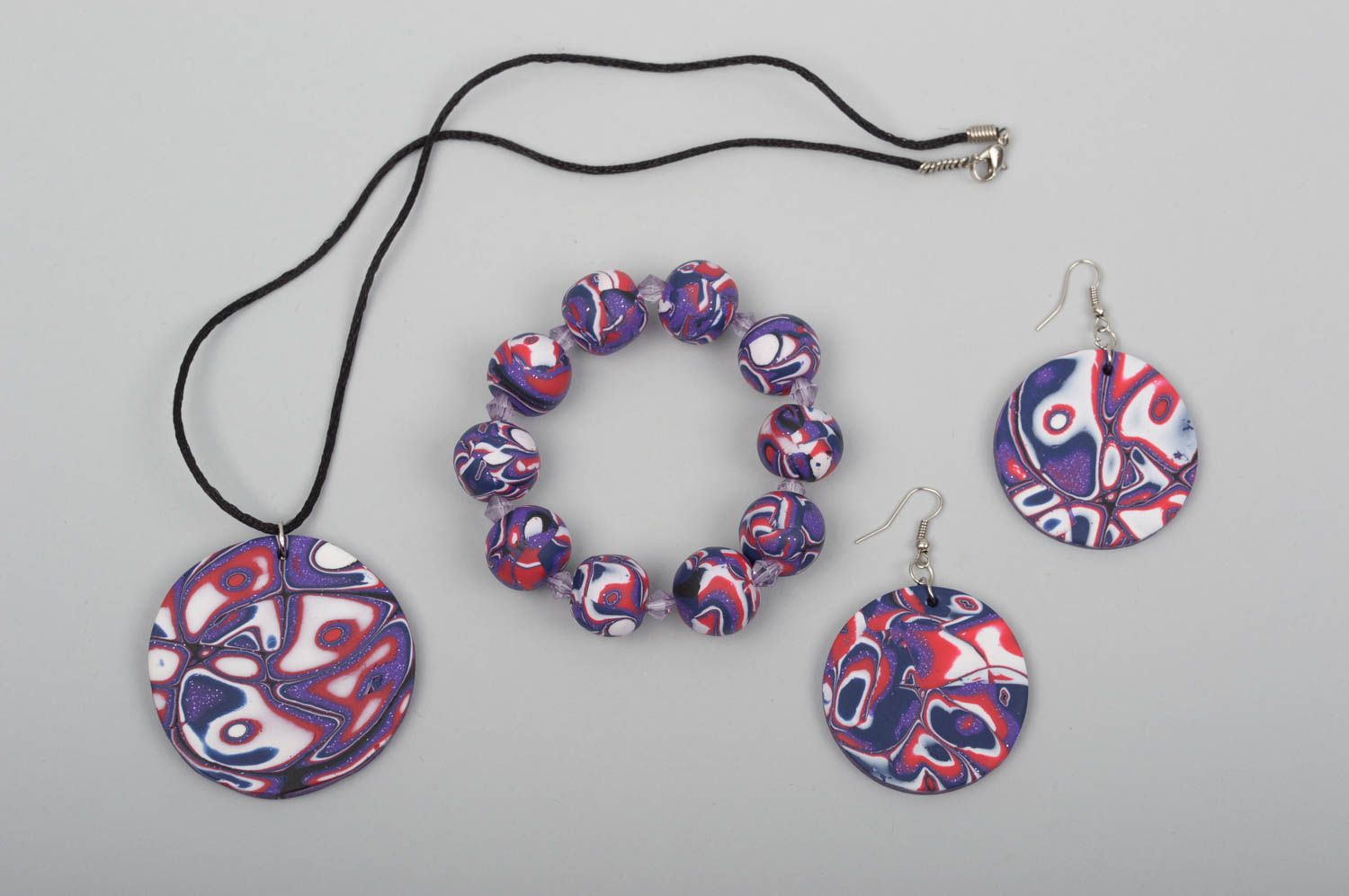 Handmade jewelry set bead bracelet pendant necklace cool earrings polymer clay photo 1