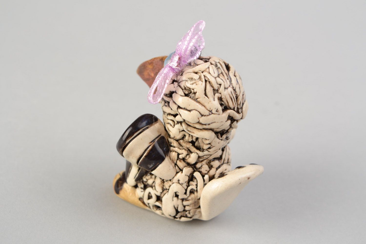 Figurine céramique avec peinture faite main décorative corneille avec noeud photo 5