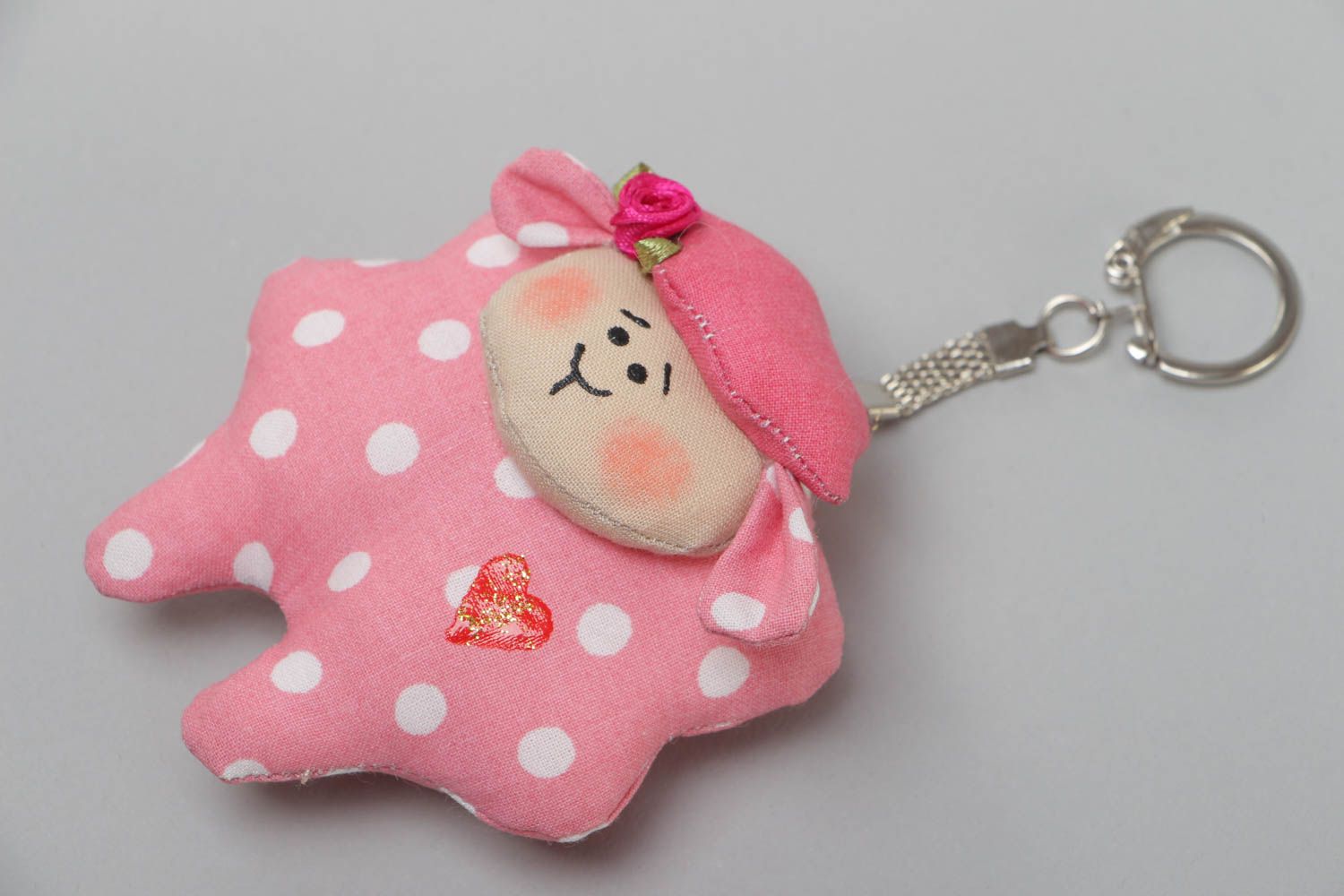 Soft toy keychain lamb handmade fabric pink beautiful toy accessory for purse photo 2