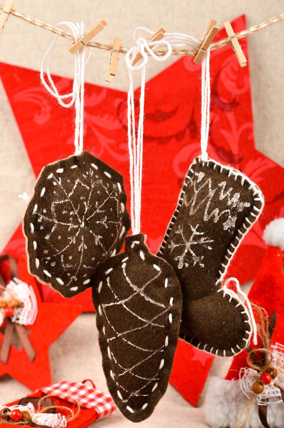 Suspensions décoratives fait main Décoration Noël textile Idée déco Noël photo 1