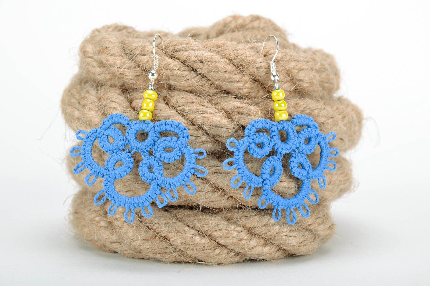Handmade lace earrings made using tatting technique photo 2