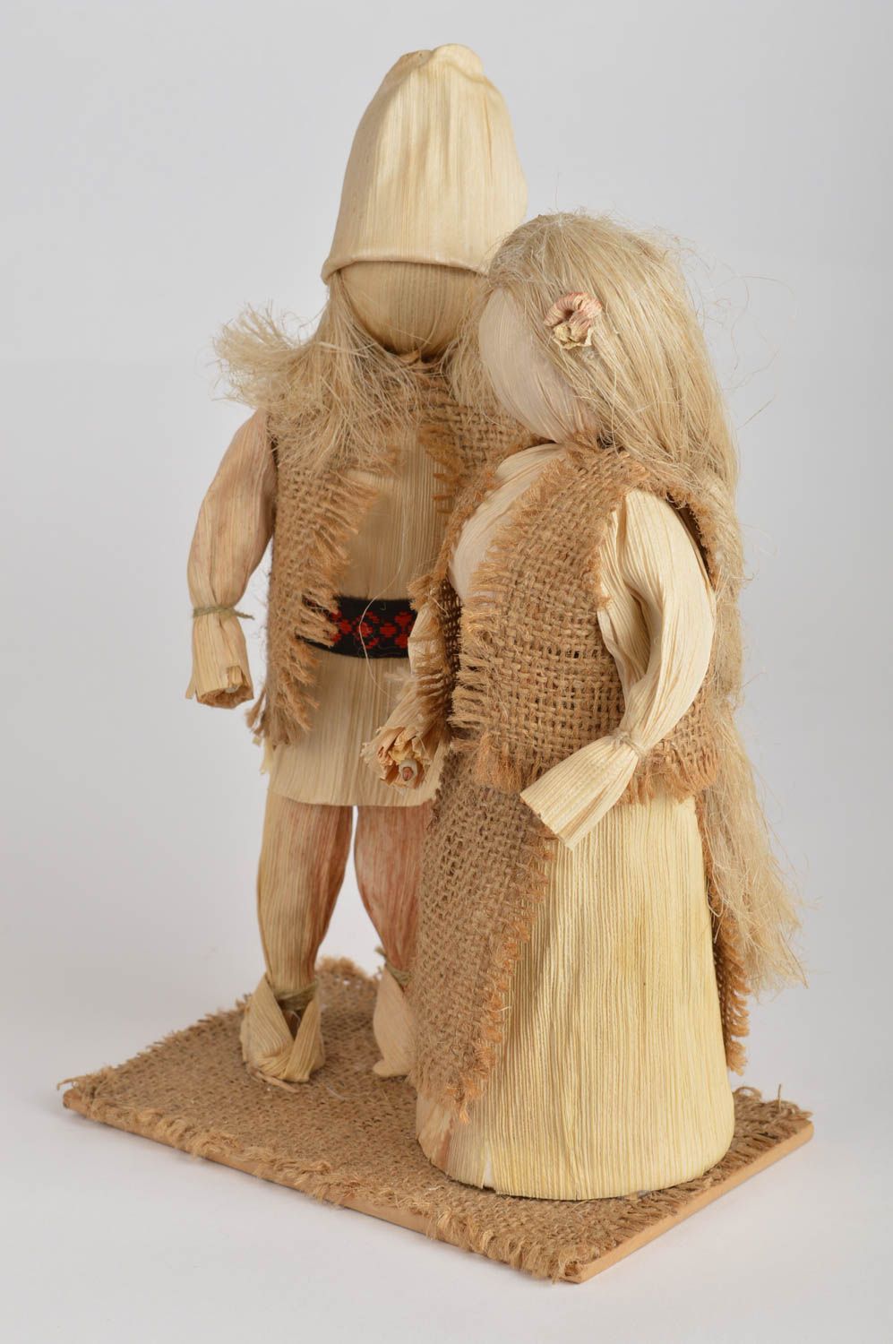 Set of 2 handmade designer woven interior figurines Couple in Love folk dolls photo 4