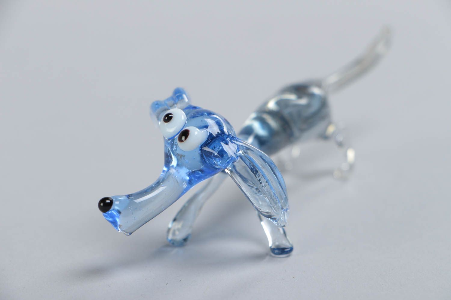 Beautiful handmade lampwork glass figurine of dachshund of blue color photo 4