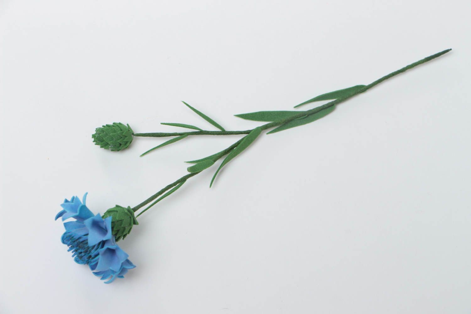 Unusual beautiful blue handmade plastic suede decorative flower  photo 3
