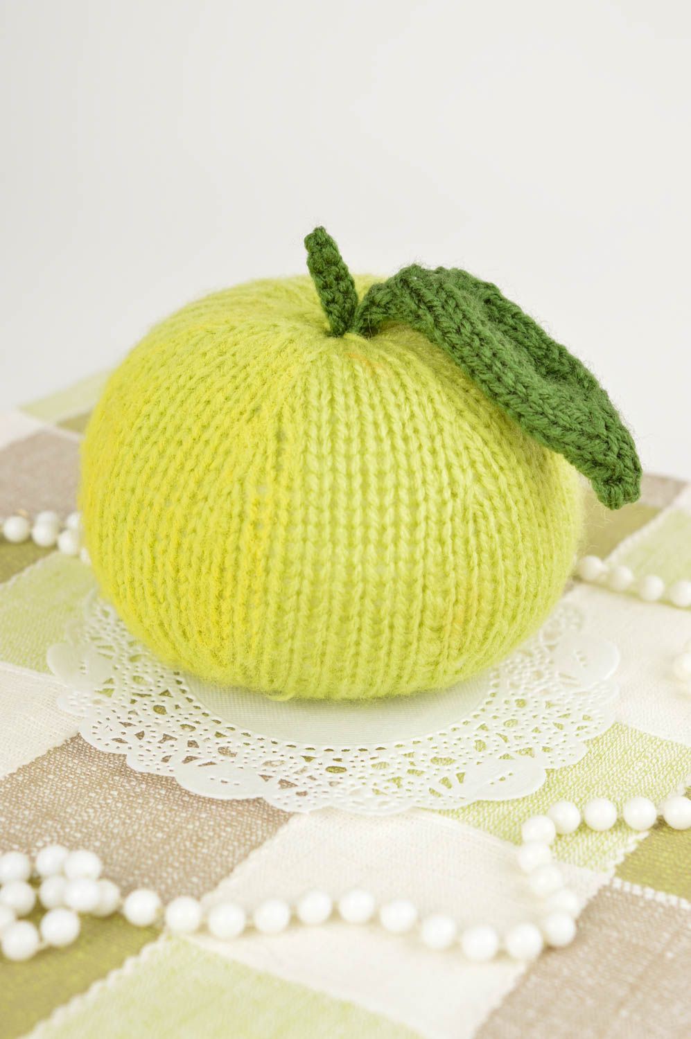 Игрушка-фрукт хэнд мэйд мягкая игрушка вязаный фрукт зеленое яблоко красивое фото 1