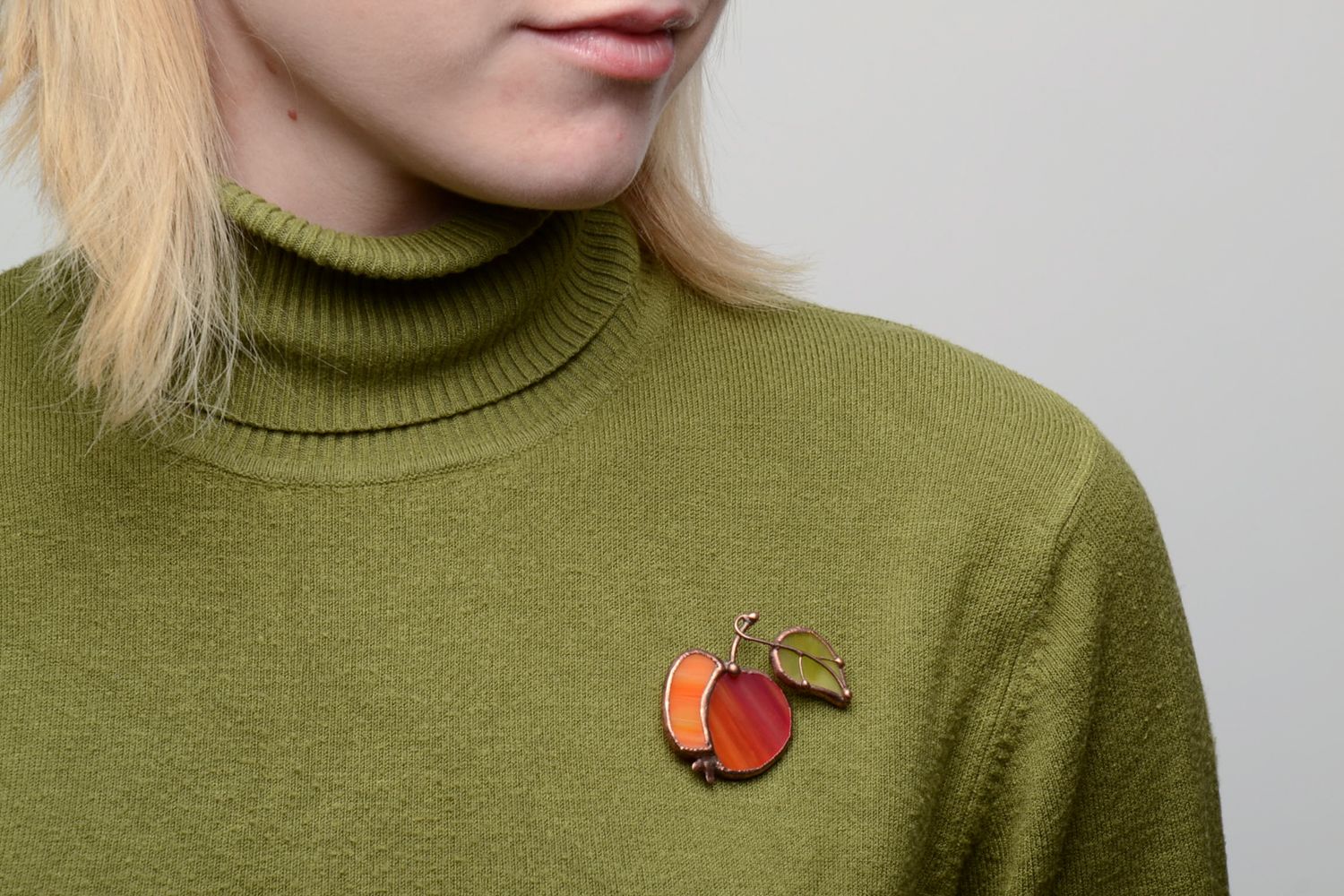Stained glass brooch Red Apple photo 5