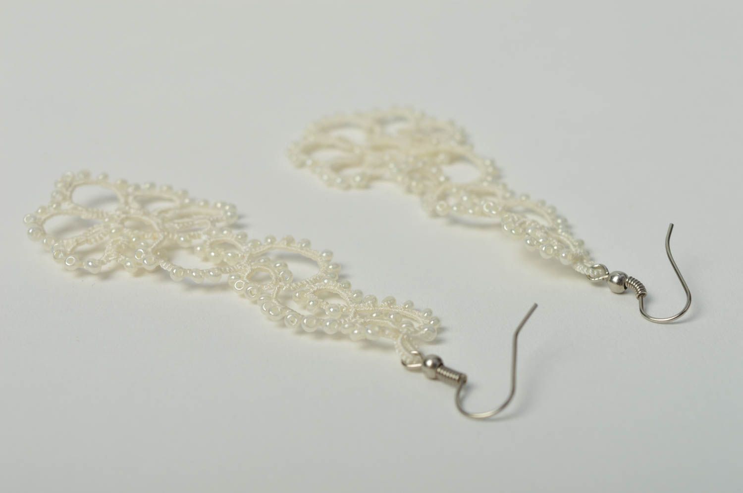 Stylish handmade woven lace earrings fashion accessories beaded earrings  photo 3