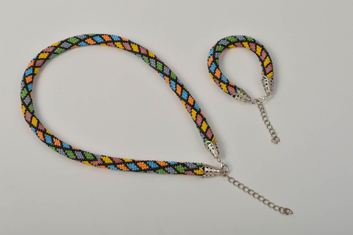 Designer handmade seed beaded cord necklace and bracelet unique jewelry present photo 2