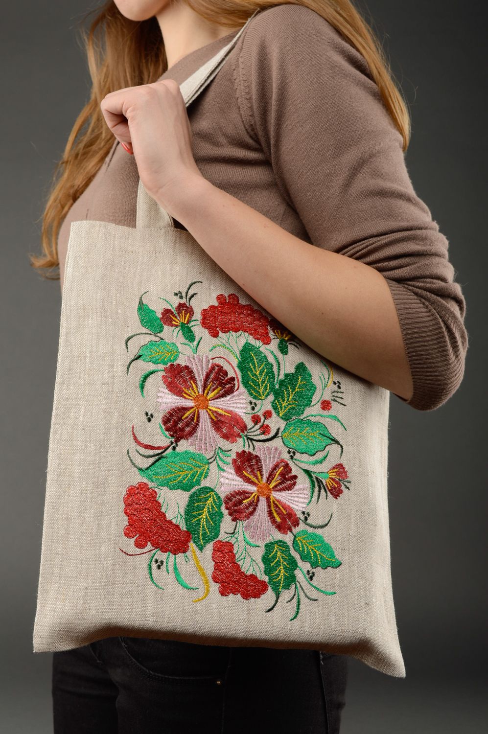 Women's fabric bag with handmade embroidery photo 2
