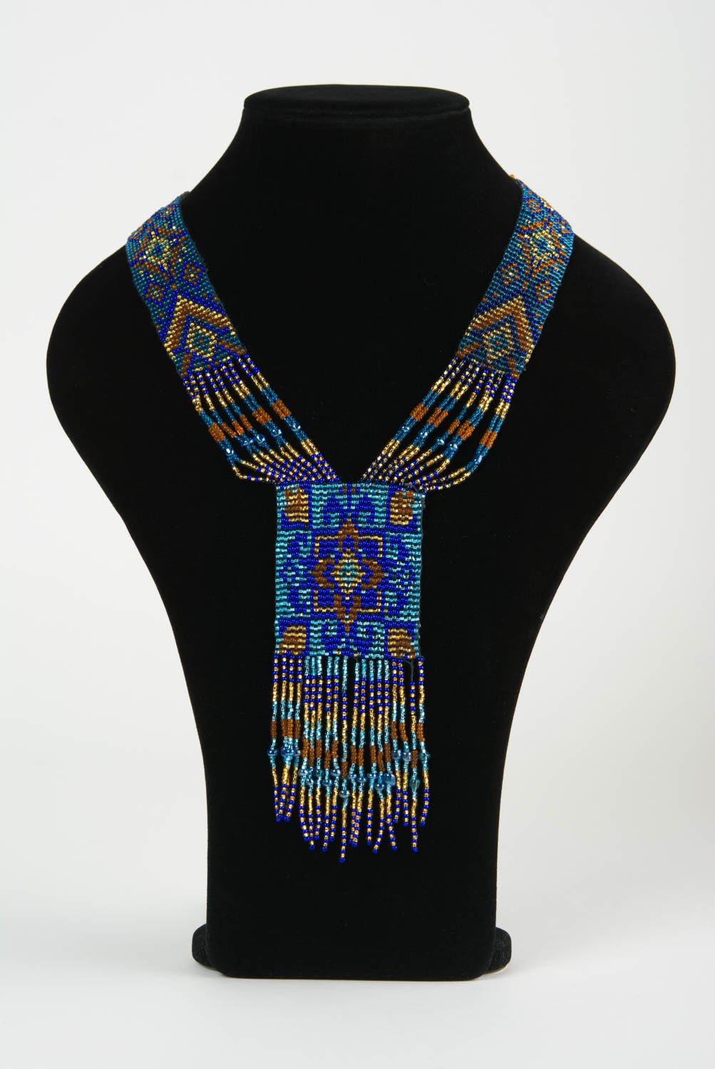 Collar hecho a mano de abalorios de estilo étnico artesanal largo multicolor foto 2