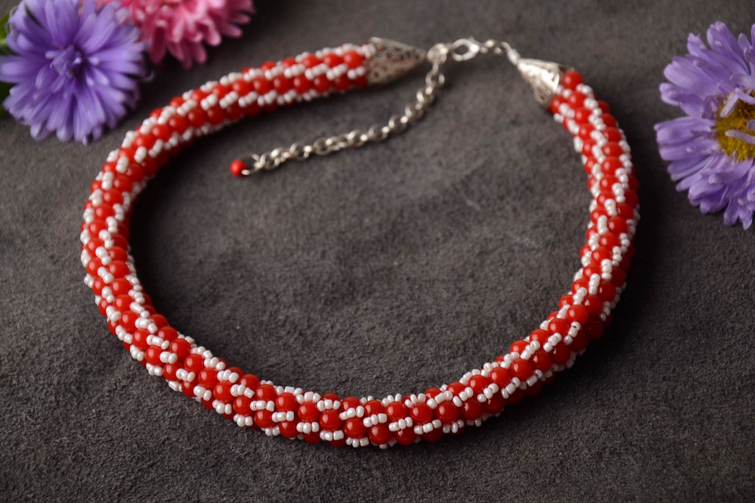 Handmade elegant beaded necklace bright interesting necklace present for woman photo 1