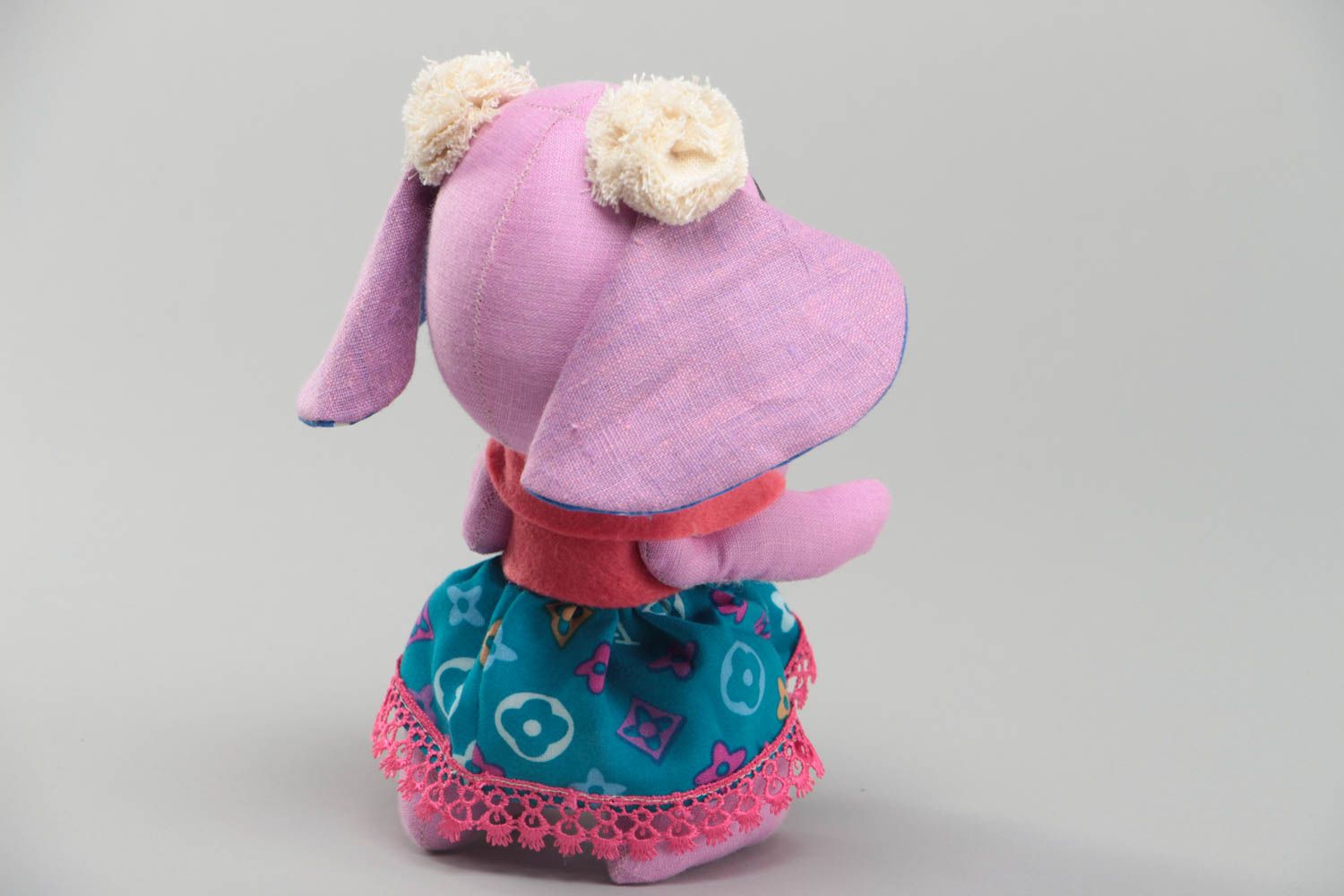 Тканевая игрушка в виде слонихи в платьице розовая красивая смешная хэнд мейд фото 4