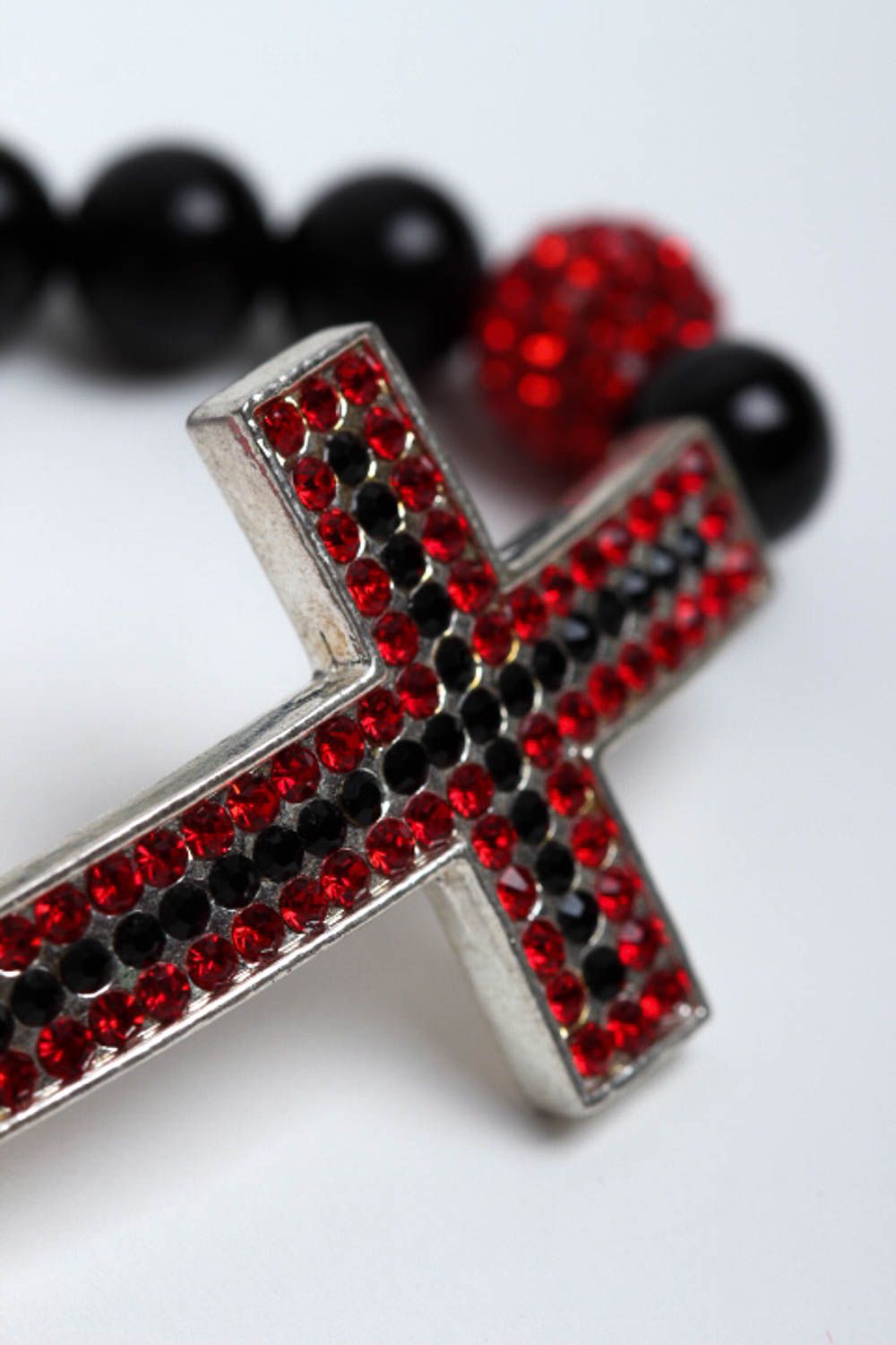 Balck beads bracelet accessories with natural stones and a large cross centerpiece for women photo 3
